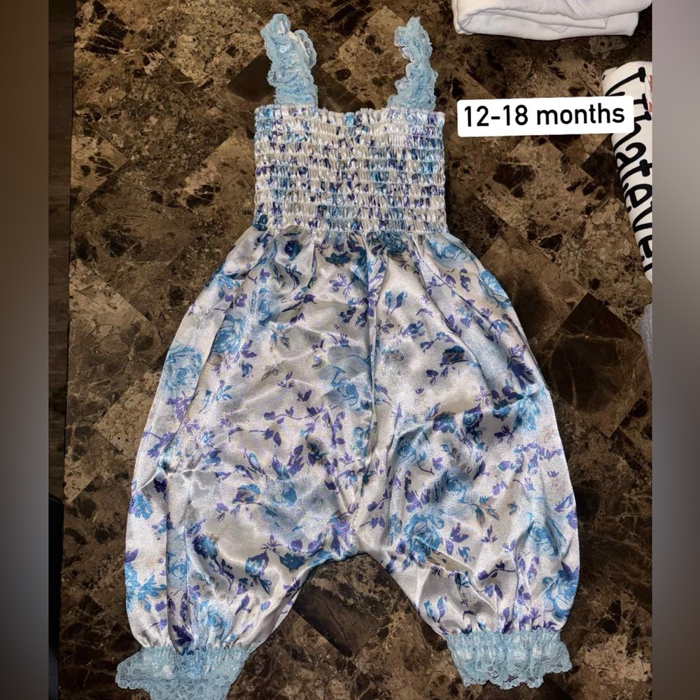 Floral Blue Toddler Overall Jumper